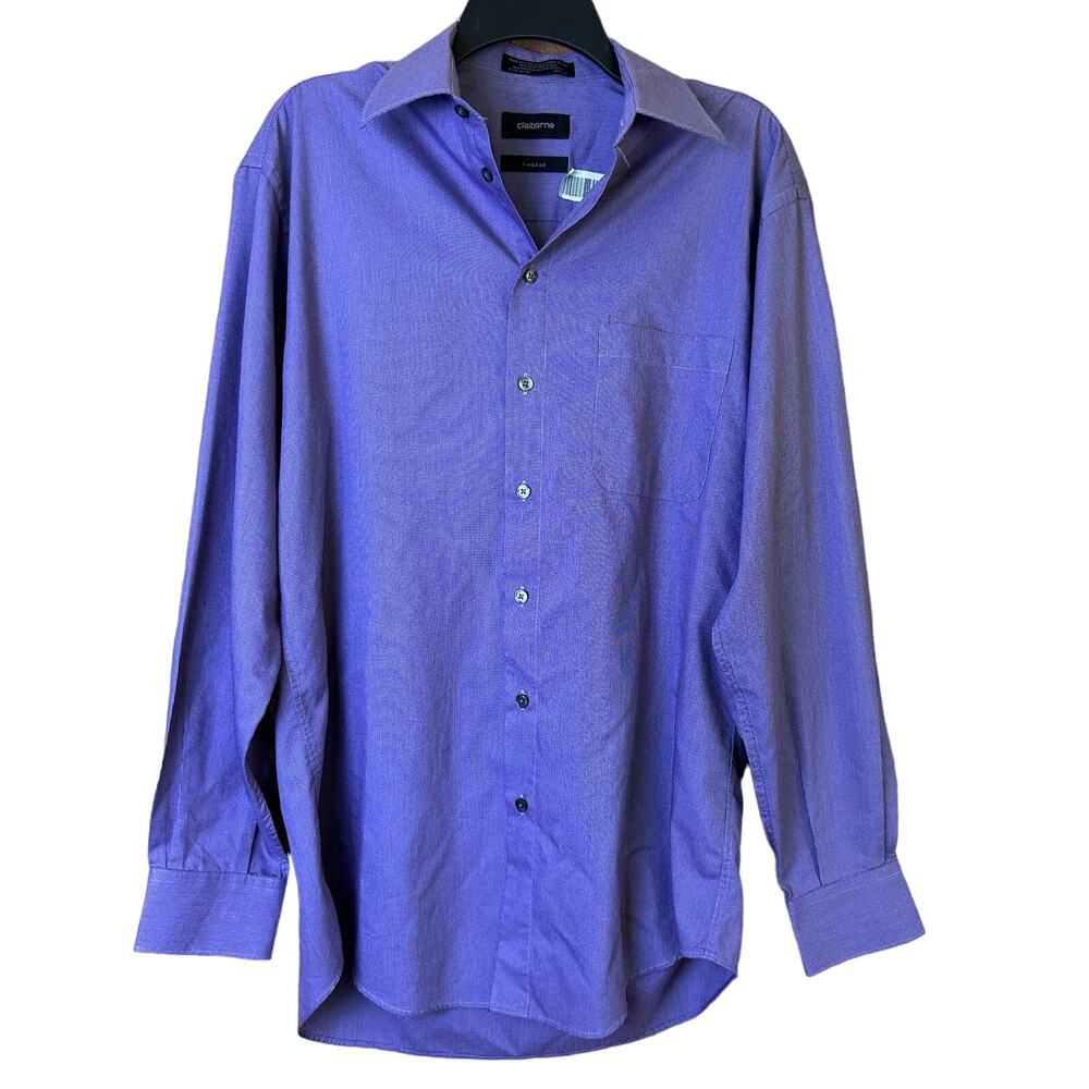 Claiborne Mens T-weave Purple Button Up Long Sleeve‎ Shirt Size Medium